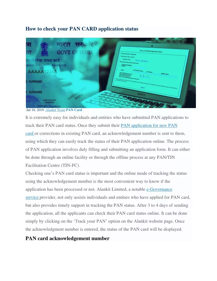 how to check your pan card application status