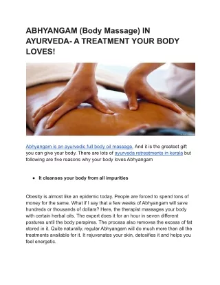 ABHYANGAM (Body Massage) IN AYURVEDA- A TREATMENT YOUR BODY LOVES