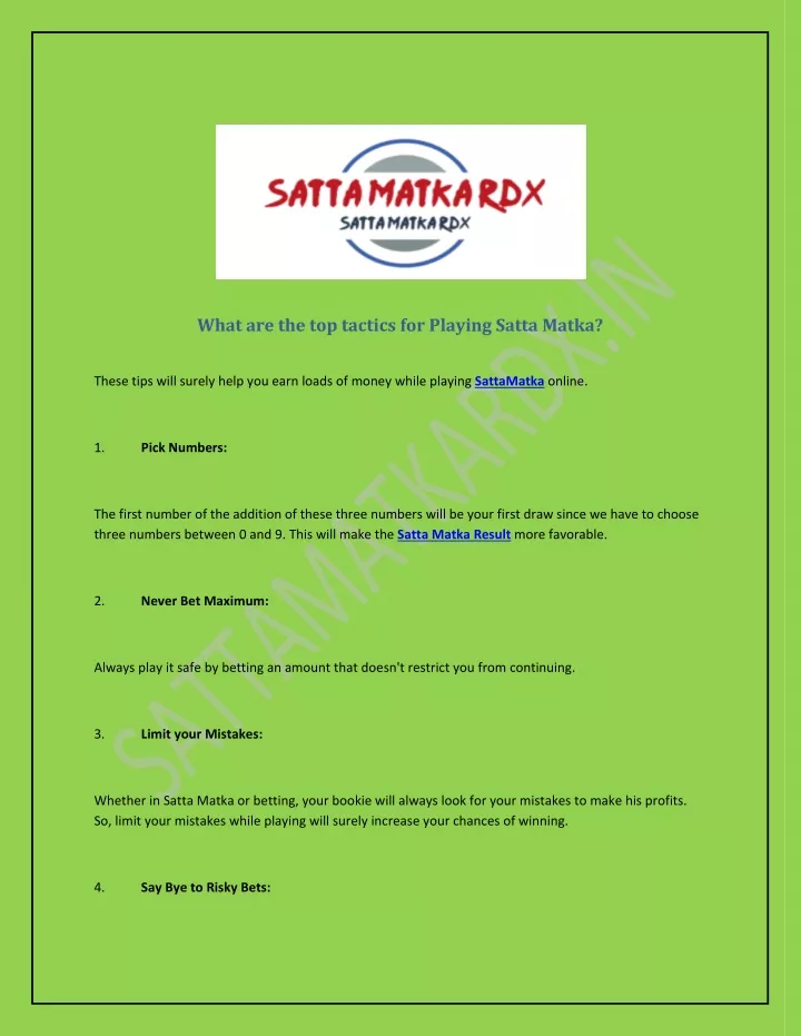 what are the top tactics for playing satta matka