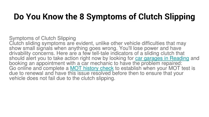 do you know the 8 symptoms of clutch slipping
