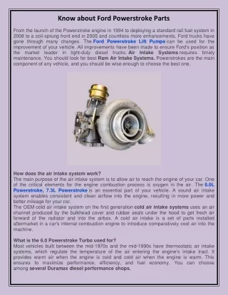 Know about Ford Powerstroke Parts