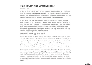 Cash app direct deposit features - Detailed Information