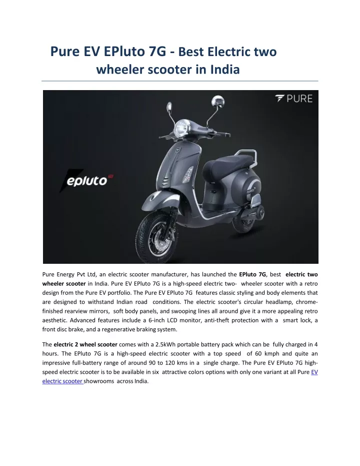 pure ev epluto 7g best electric two wheeler scooter in india