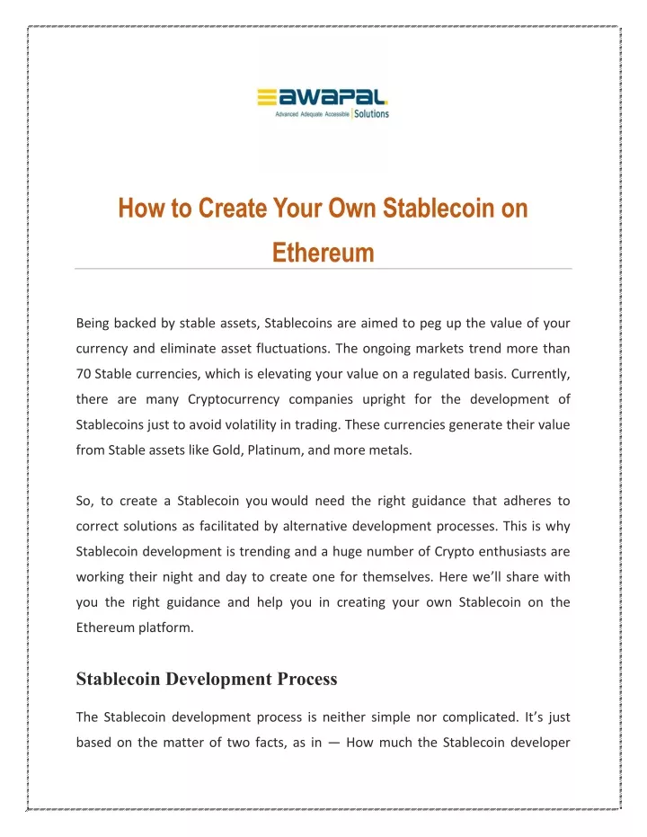 how to create your own stablecoin on ethereum