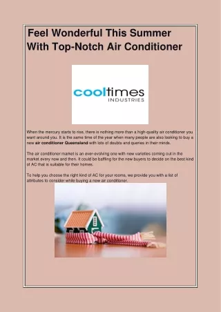 Feel Wonderful This Summer With Top-Notch Air Conditioner