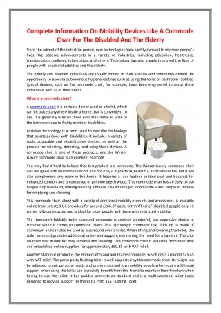 Complete Information On Mobility Devices Like A Commode Chair For The Disabled And The Elderly