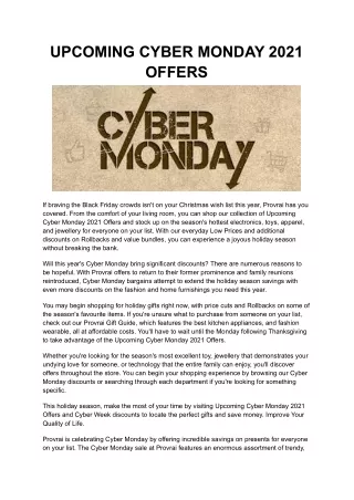 UPCOMING CYBER MONDAY 2021 OFFERS