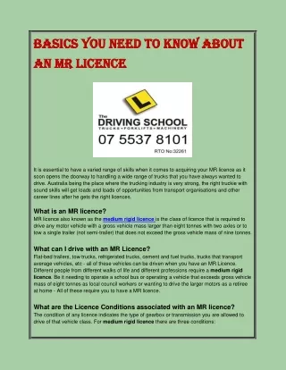 BASICS YOU NEED TO KNOW ABOUT AN MR LICENCE