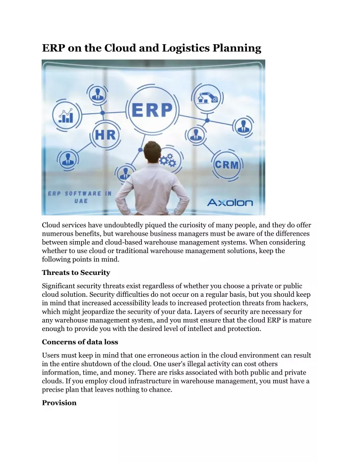 erp on the cloud and logistics planning