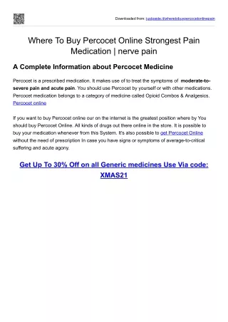 Where To Buy Percocet Online Strongest Pain Medication  nerve pain