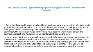 Top 3 Reasons to Hire Digital Marketing Agency in Singapore for Your Online Business Promotion