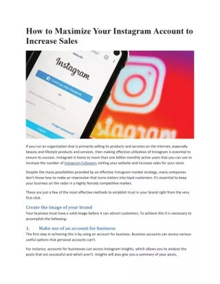 How to Maximize Your Instagram Account to Increase Sales
