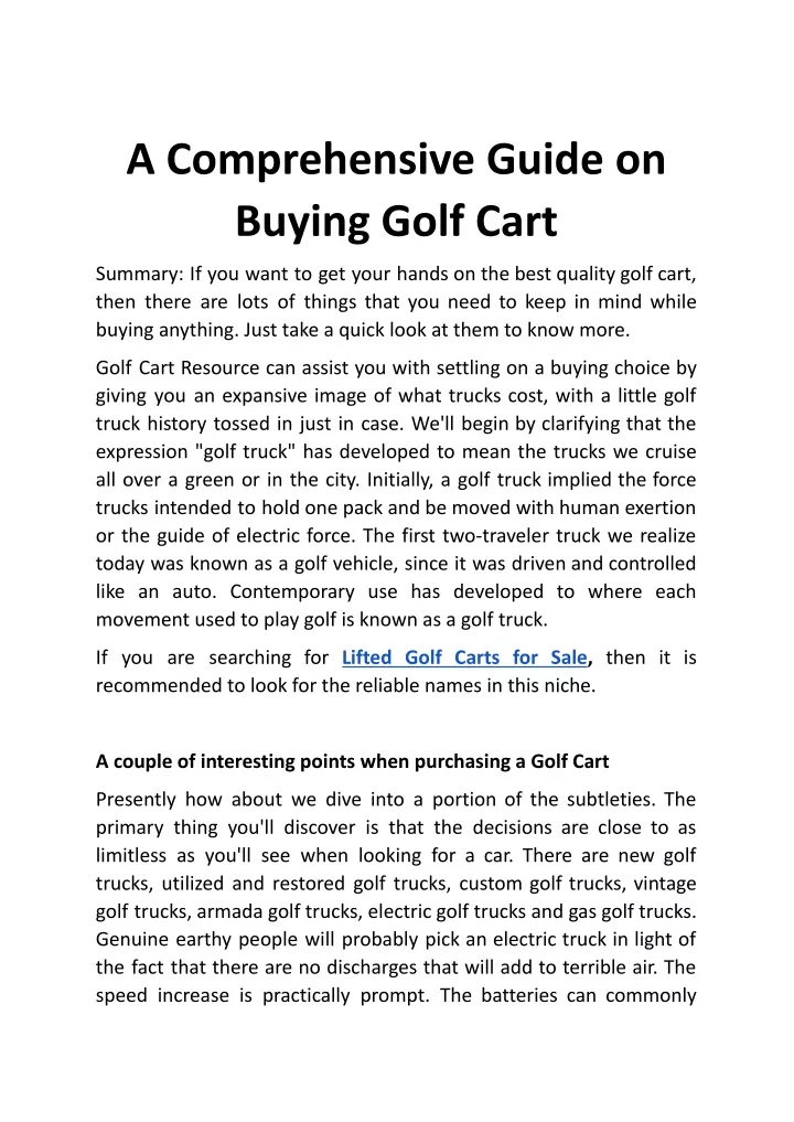 a comprehensive guide on buying golf cart