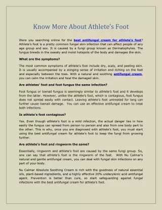 Know More About Athlete’s Foot