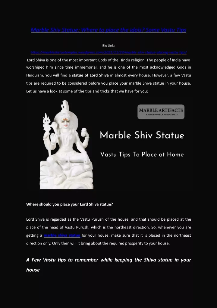 marble shiv statue where to place the idols some