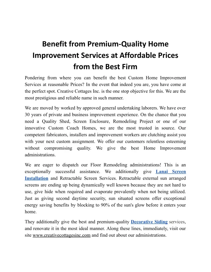 benefit from premium quality home improvement