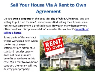 Sell Your House Via A Rent to Own Agreement