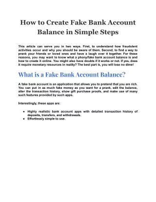 how to create fake bank account balance in simple