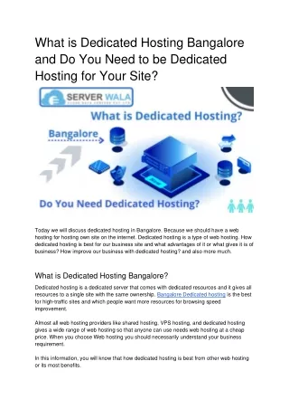 What is Dedicated Hosting Bangalore and Do You Need to be Dedicated Hosting for Your Site