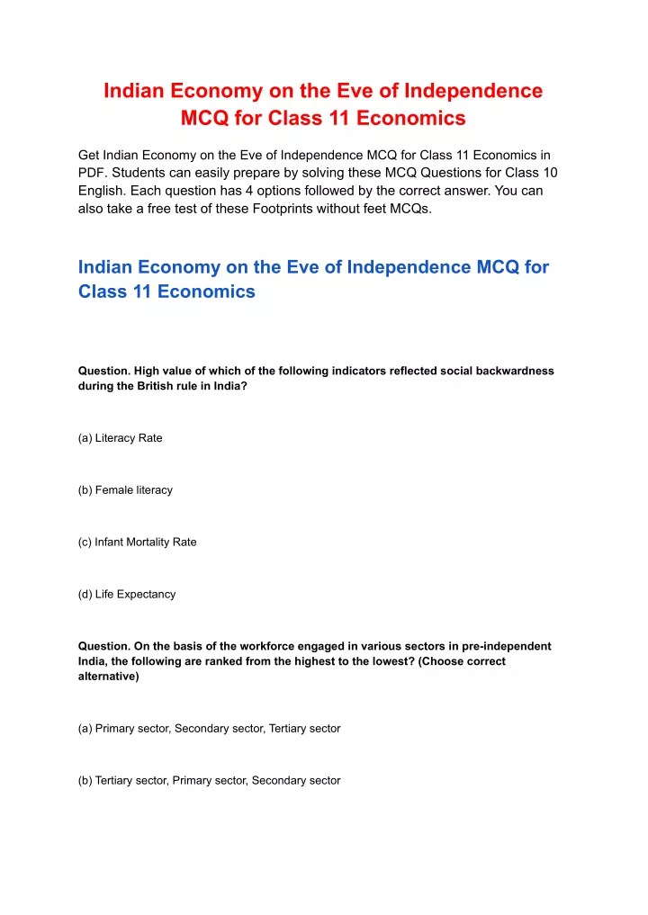 indian economy on the eve of independence