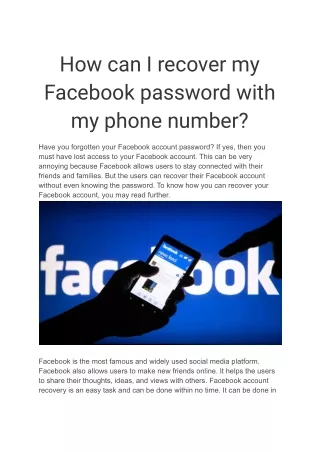 Recover Facebook Password with Phone Number