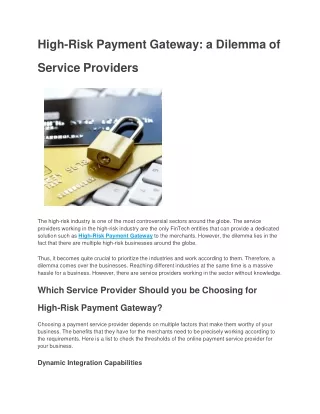 high risk payment gateway a dilemma of service providers