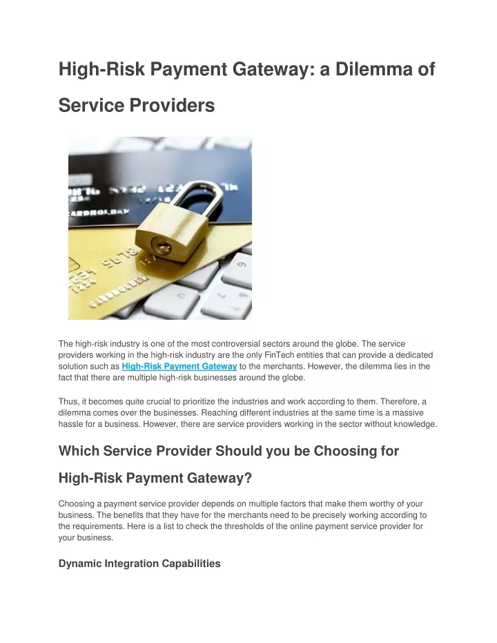 high risk payment gateway a dilemma of service providers