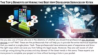 The Top 3 Benefits of Hiring the Best App Developer Services by Kitek