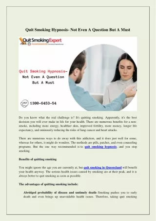 Quit Smoking Hypnosis- Not Even A Question But A Must