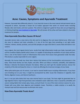 Acne: Causes, Symptoms and Ayurvedic Treatment