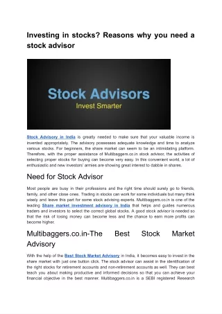 investing in stocks reasons why you need a stock