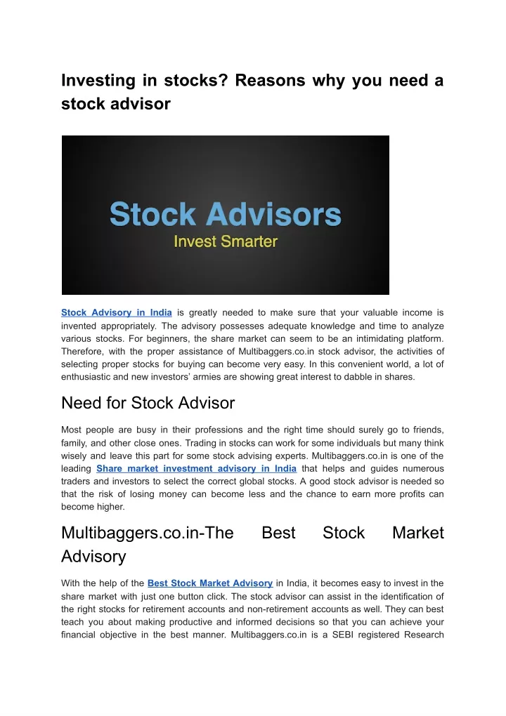investing in stocks reasons why you need a stock