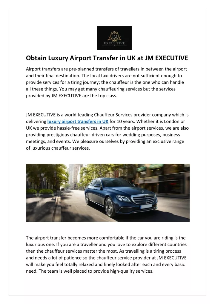 obtain luxury airport transfer