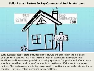 Seller Leads - Factors To Buy Commercial Real Estate Leads