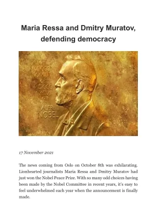 Maria Ressa and Dmitry Muratov, Defending Democracy By Camilla Warrender