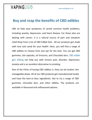 Buy and reap the benefits of CBD edibles