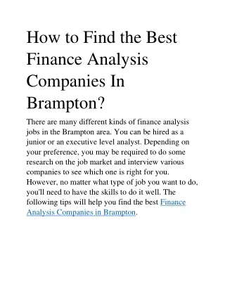 How to Find the Best Finance Analysis Companies In Brampton?