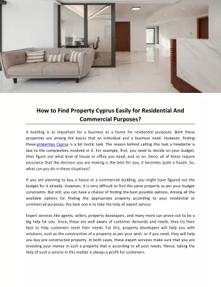 How to Find Property Cyprus Easily for Residential And Commercial Purposes