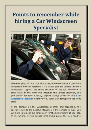 points to remember while hiring a car windscreen