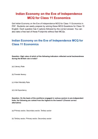indian economy on the eve of independence