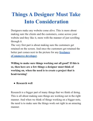 Things A Designer Must Take Into Consideration