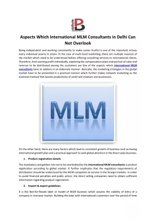 Aspects Which International MLM Consultants in Delhi Can Not Overlook