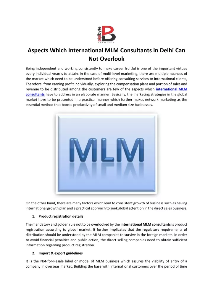 aspects which international mlm consultants