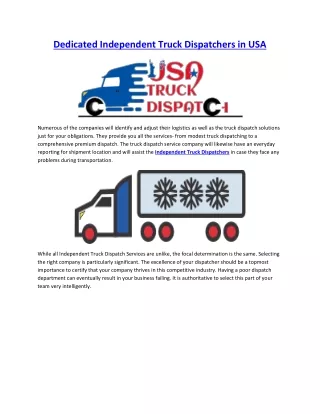 Dedicated Independent Truck Dispatchers in USA