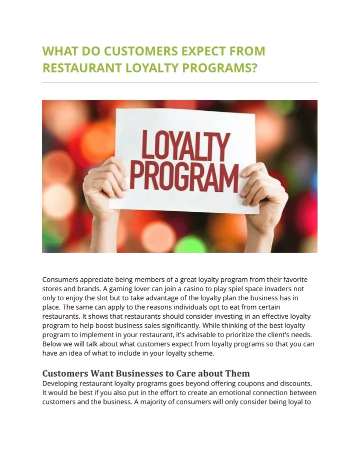 what do customers expect from restaurant loyalty