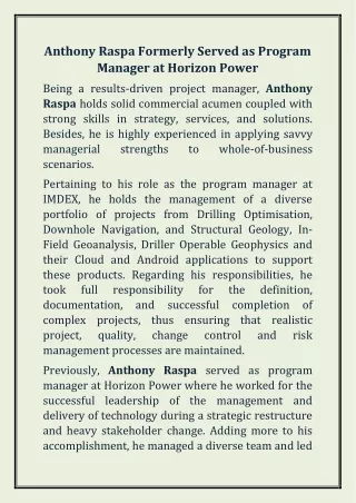anthony raspa formerly served as program manager