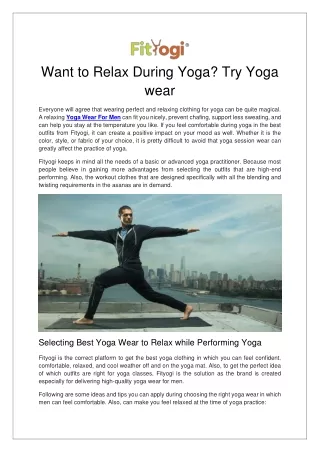 Want to Relax During Yoga Try Yoga wear