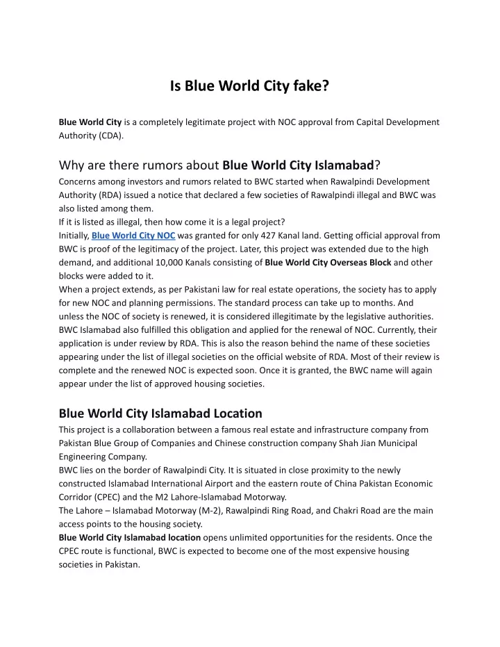 is blue world city fake