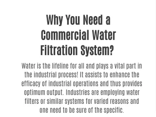 Why You Need a Commercial Water Filtration System?