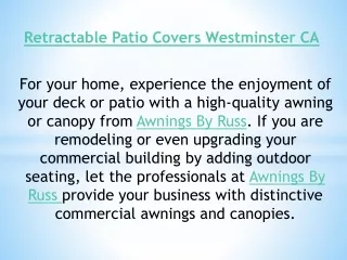 Retractable Patio Covers Westminster CA